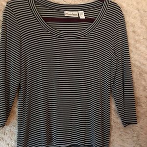CHICOS PRIVATE EDITION BLACK GRAY STRIPED BLOUSE